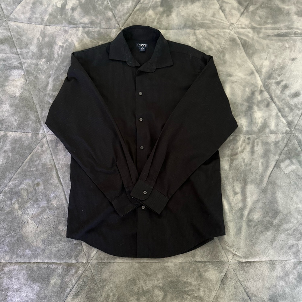 Boys Chaps Black Collared Shirt Size: XL